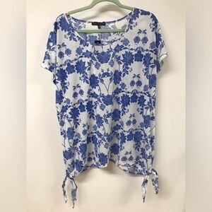 Plus Size Women Short Sleeve Floral Casual Blouse Tee T Shirt Top Blue White